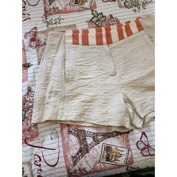 Mystree Women's Rayon Blend Chino Shorts Beige and Orange with Pockets Size L - Picture 3 of 11